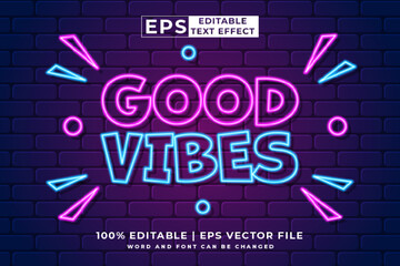 Sticker - Editable text effect good vibes 3d neon style premium vector
