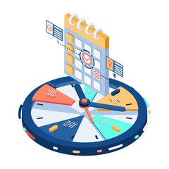Poster - Isometric Clock divided into Parts with Calendar on Top