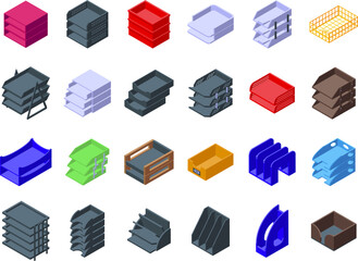 Wall Mural - Paper tray icons set isometric vector. Office rack. Storage file