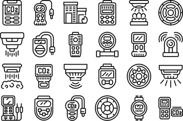 Sticker - Gas detector icons set outline vector. Meter monitor. Leak accident