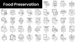 Set of outline food preservation icons. Minimalist thin linear web icon set. vector illustration.