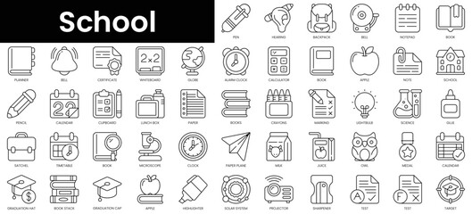 Wall Mural - Set of outline school icons. Minimalist thin linear web icon set. vector illustration.