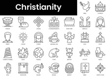 Set Of Outline Christianity Icons. Minimalist Thin Linear Web Icon Set. Vector Illustration.