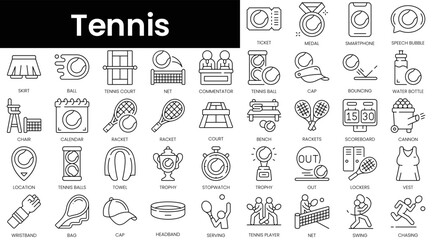  Set of outline tennis icons. Minimalist thin linear web icon set. vector illustration.
