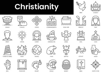 Set of outline christianity icons. Minimalist thin linear web icon set. vector illustration.