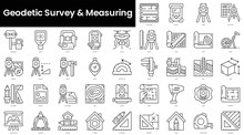 Set Of Outline Geodetic Survey And Measuring Icons. Minimalist Thin Linear Web Icon Set. Vector Illustration.