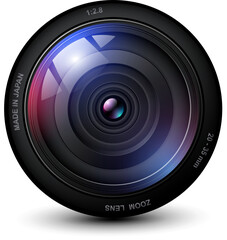 Poster - Camera photo lens 3D icon, realistic technology symbol design, vector illustration.