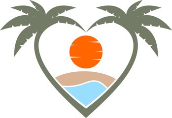 Sticker - Love palm with beach inside