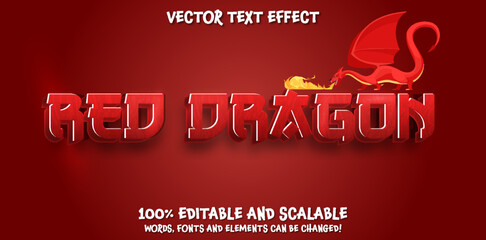 Wall Mural - Red Dragon text, 3d editable text effect, asian style red font typography, Poster, card Social media. Greeting with Chinese font on red background