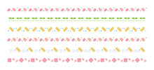 Cute And Colorful Spring Concept Design Deco Pattern Border. Repeating Lines Of Flowers, Butterflies, Cherry Blossoms And Buds.