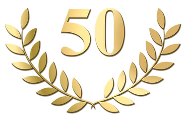 Wall Mural - Gold laurel wreath 50 PNG isolated on a white background	