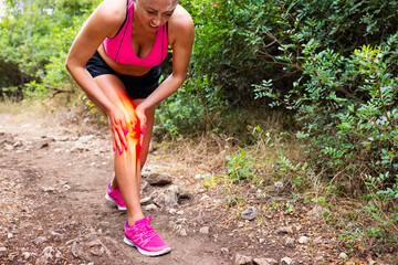 Woman having severe knee joint pain