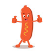 © Nacht28 - Sausage character hand peace pose, cartoon style vector illustration isolated on white background. Funny Sausage with eyes, legs, and a wide smile