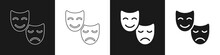 Set Comedy And Tragedy Theatrical Masks Icon Isolated On Black And White Background. Vector