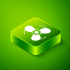 Poster - Isometric Boat propeller, turbine icon isolated on green background. Green square button. Vector