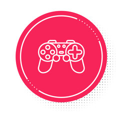 White line Gamepad icon isolated on white background. Game controller. Red circle button. Vector