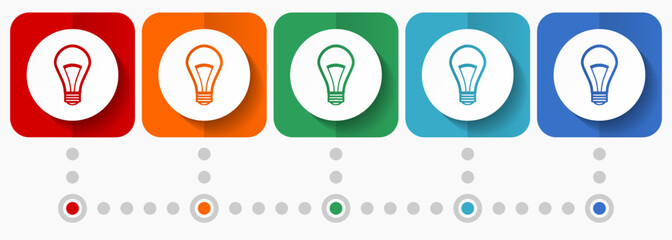 Fototapete - Bulb vector icons, infographic template, set of flat design symbols in 5 color options
