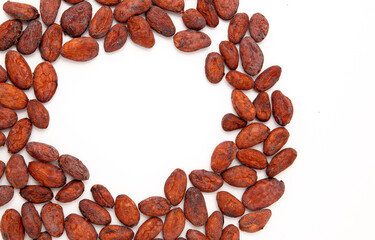 cocoa seed or cacao beans isolated on white background.
