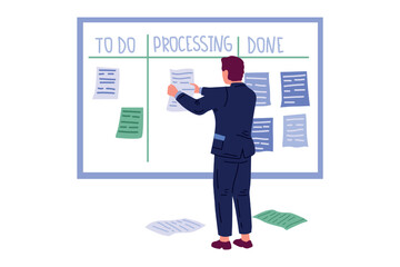 Poster - Time management. Business people planning office work and strategy, tasks priority, agenda control. To do list organizing daytime routine. Vector cartoon flat isolated illustration