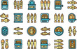 Sardine icons set outline vector. Can fish. Oil fish snack thin line color flat on white