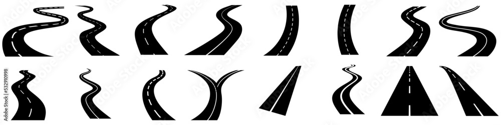 Road icon vector set. route illustration sign collection. trip symbol ...