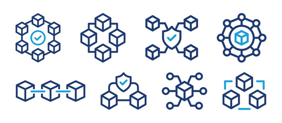 Aufkleber - Blockchain technology icon outline set. Cryptocurrency blockchain secured symbol. Vector illustration.