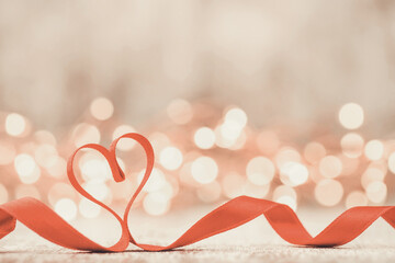 Wall Mural - Red heart with ribbon. Valentines day background.