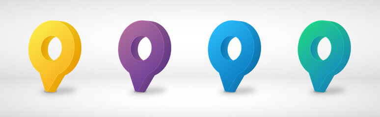 Poster - Set of modern 3d pin illustrations. Map location pointer. Navigation icon for web, banner, logo or badge.