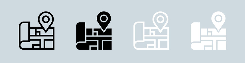 Poster - Maps icon set in black and white. Location pin signs vector illustration.