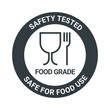 Food grade icon pictogram plastic contact fork and glass symbol. Food grade hygiene packaging sign