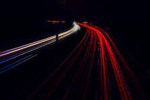 Speed Traffic - Highway At Night - Cars - Nachtverkehr Auf Autobahn - Light Trails - Datenautobahn - Speeding - German - Ecology - Long Exposure - High Quality Photo	

