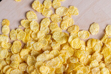 Dry Breakfast Corn Flakes Of Yellow Color , Close Up