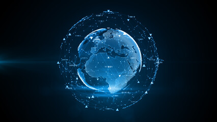 Poster - Technology digital data network , Global network and blockchain connection abstract background, 3d rendering