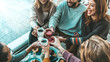 © Davide Angelini - Happy friends having breakfast together at cafe bar - Group of young people drinking coffee and fresh juice sitting at brunch restaurant - Food and drink concept
