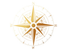 PNG Compass Wind Rose Logo Picture. Golden Color On Transparent Background. Columbus Day Or Travel Design Element