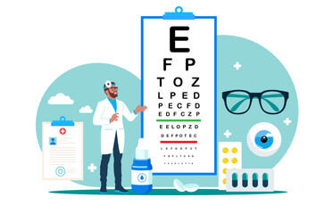 ophthalmologist doctor eyesight check up. eye test procedure and prescription glasses. ophthalmology