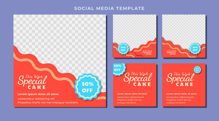Flat design social media post template, banner design, cake template, special cake template with color red and blue