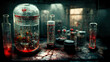 Horrible genetic laboratory of monsters, mutants. Horror background. 