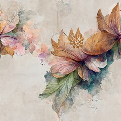 Poster - A flower with many leaves is depicted on the canvas. Watercolor seamless pattern, hand-drawn brush colors, pattern. 3d illustration