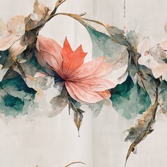 Poster - A flower with many leaves is depicted on the canvas. Watercolor seamless pattern, hand-drawn brush colors, pattern. 3d illustration