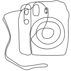 One line drawing of camera linear style. Black image isolated on white background. Hand drawn minimalism style vector illustration of camera