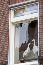 Old Window With Wooden Swan