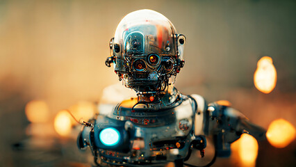 Humanoid robot with a plastic face.Ai robot.Generative AI