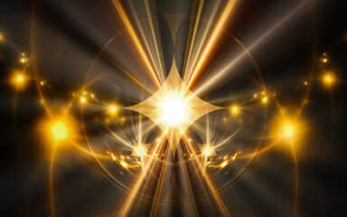 Aufkleber - abstract illustration of a computer generated fantastic star in various shapes and shades on a black background for use in symbology, signs for digital design and graphics