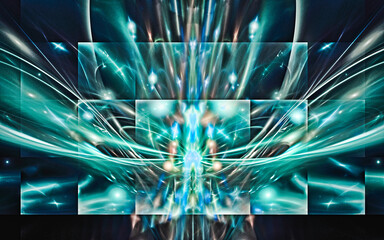 Aufkleber - abstract computer illustrations of fantastic energy waves of various shapes and shades on a black background for use in symbols, signs for digital design and graphics