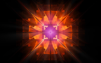 Aufkleber - abstract illustration of a computer generated fantastic flower of various shapes and shades on a black background for use in symbology, signs for digital design and graphics