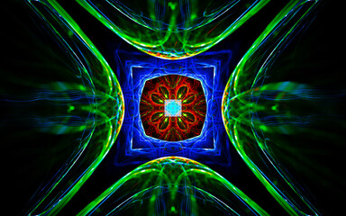 Aufkleber - digital illustration abstract image generated fractal background image portal pattern of various geometric shapes and lines of various colors for computer graphics or web design