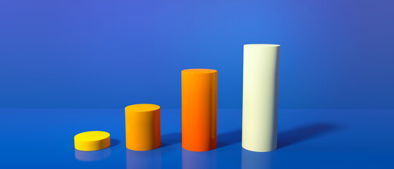 Poster - cylinder shaped bar graphs on a colored background - 3d render