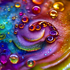 Poster - Abstract colorful swirl background. Glitter, oil and water drops. Rainbow texture backdrop. Perfect for presentation, business, media, banner, backdrop or other design element. Render