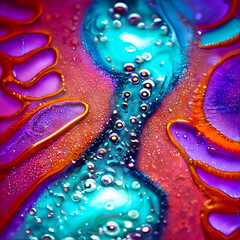 Poster - Abstract colorful psychedelic red and blue background. Glitter, oil and water drops. texture backdrop. Perfect for presentation, business, media, banner, backdrop or other design element. Render